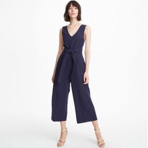 Club Monaco Torela‎ Jumpsuit Navy Pinstripe Cropped Wide Leg